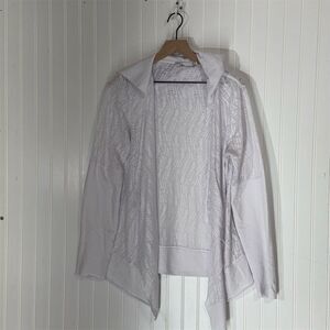 prAna White Hooded Cardigan L Organic Cotton Asymmetrical Boho Lagenlook Coastal